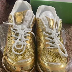 Bottega Veneta Metallic Gold and White Sneakers